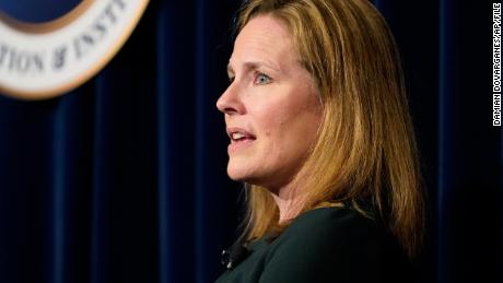 FILE - U.S. Supreme Court Associate Justice Amy Coney Barrett speaks at the Ronald Reagan Presidential Library Foundation in Simi Valley, Calif., April 4, 2022. Two of the Supreme Court justices who disagree most often on the outcomes of cases say they both still try hard to persuade each other, and sometimes succeed. Justice Sonia Sotomayor and Justice Amy Coney Barrett made the comments in a pretaped conversation made public for the first time Thursday evening, July 28, 2022. (AP Photo/Damian Dovarganes, File)