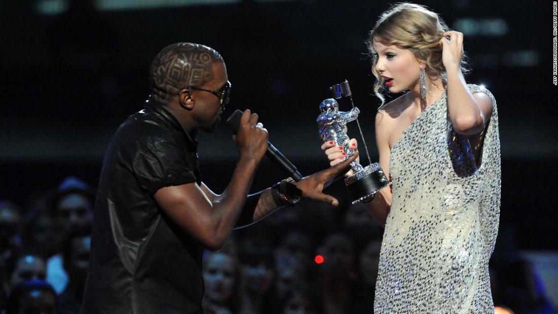 Kanye West interrupts Swift as she accepts the award for best female video during the 2009 MTV Video Music Awards in New York. &quot;Taylor, I&#39;m really happy for you,&quot; West said after grabbing the microphone from a clearly stunned Swift. &quot;I&#39;ll let you finish, but Beyonce had one of the best videos of all time! One of the best videos of all time!&quot;