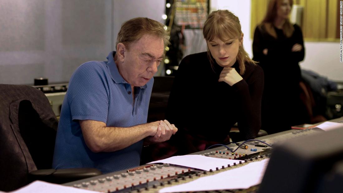 Executive producer and composer Andrew Lloyd Webber works with Swift on the set of the 2019 film &quot;Cats,&quot; based on Webber&#39;s stage musical. Swift played Bombalurina in the movie.