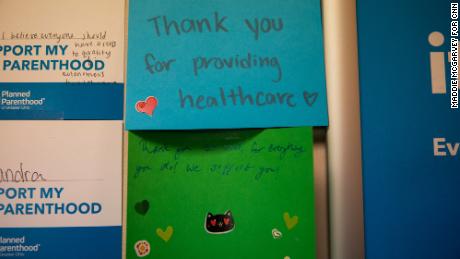 Thank you notes are displayed in the Planned Parenthood in Columbus.