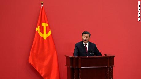 Chinese President Xi Jinping speaks at an event to introduce new members of the Politburo Standing Committee at the Great Hall of the People in Beijing, Sunday, Oct. 23, 2022. (AP Photo/Ng Han Guan)