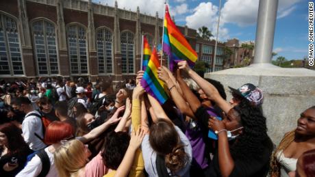 High school students protest Florida&#39;s &quot;Don&#39;t Say Gay&quot; bill.