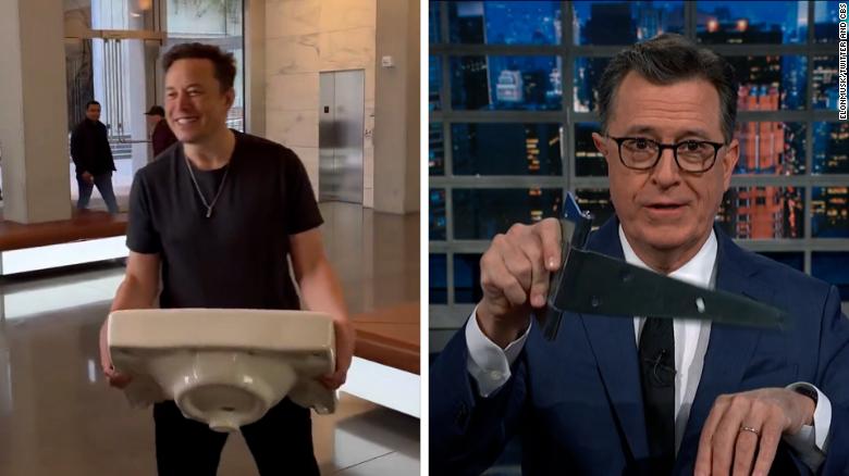 Watch late night reacts to Musk's sink pun that cost him $44 billion
