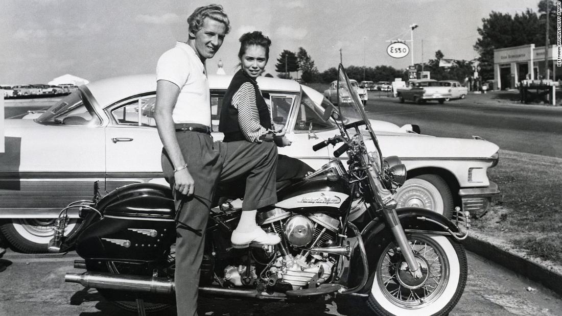 Lewis and Myra get set for a motorcycle ride in 1958.