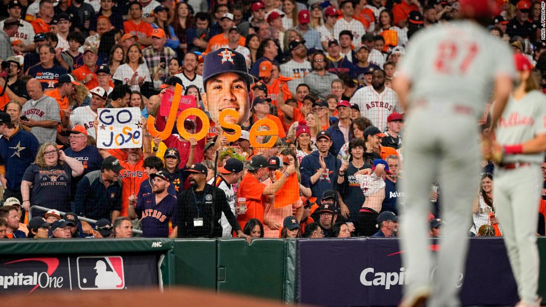 Fans show love for Houston star Jose Altuve on Friday.