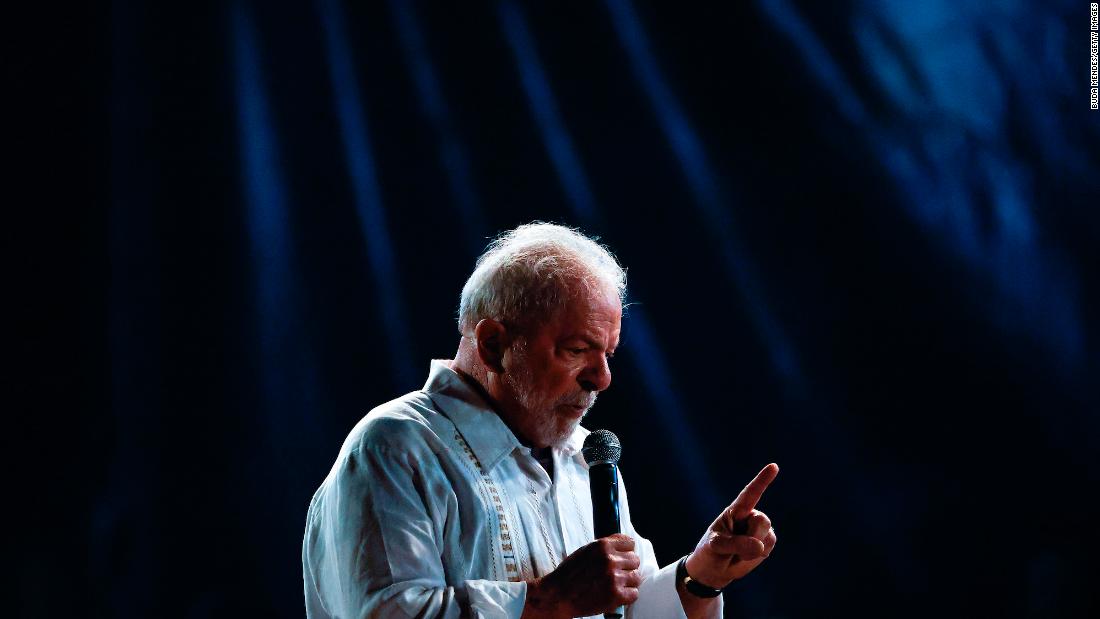 Luiz Inácio Lula da Silva speaks during a campaign rally in Rio de Janeiro, Brazil, on July 7, 2022.