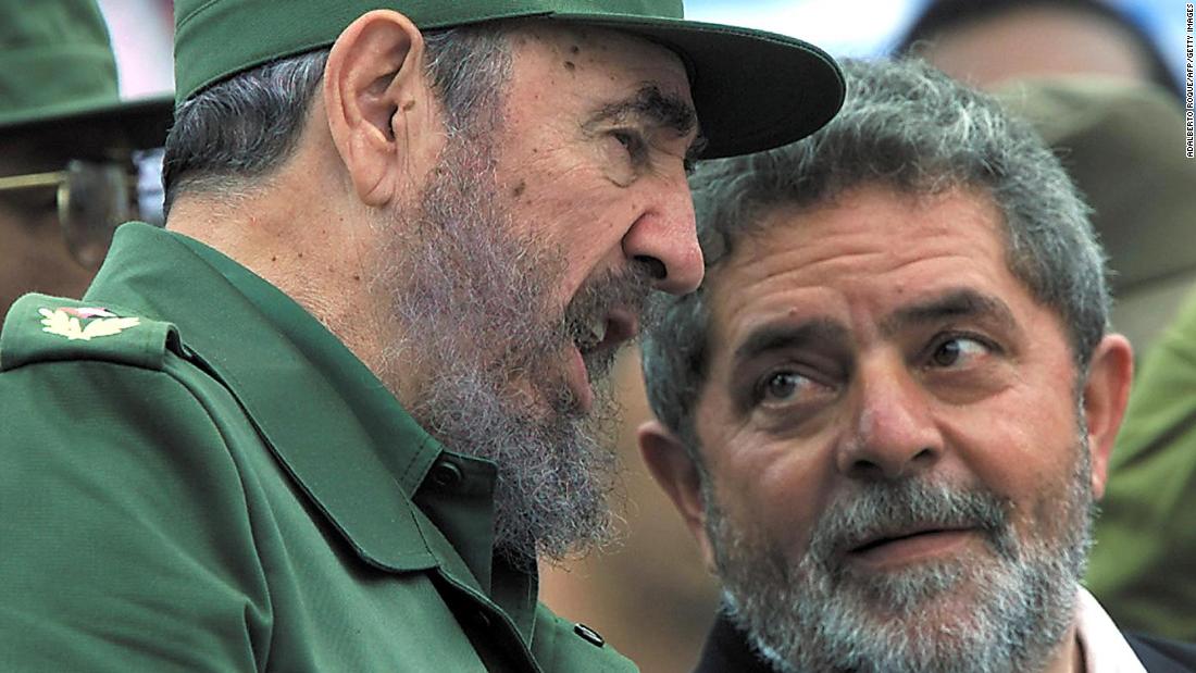 Cuban leader Fidel Castro, left, speaks with Lula during a political gathering of some nearly 100,000 students in Havana, Cuba, in 2000. The two were known to be longtime friends.