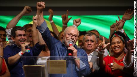 Luiz Inacio Lula da Silva speaks after the election results were announced on Sunday.