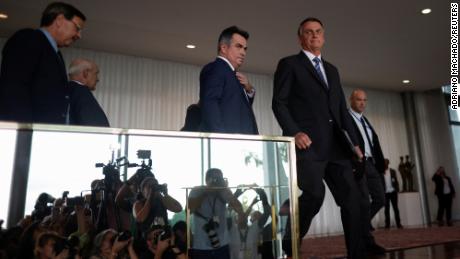 Brazil&#39;s President Jair Bolsonaro arrives to give a press statement at the Alvorada Palace in Brasilia, Brazil November 1, 2022. REUTERS/Adriano Machado