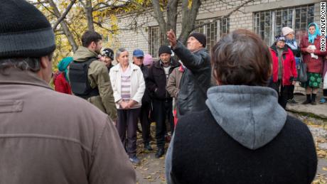 A villager confronts prosecutor Oleksandr Kleshchenko about lack of help from the government.