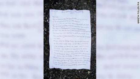 A letter thrown inside a bottle over the fence at Manston.