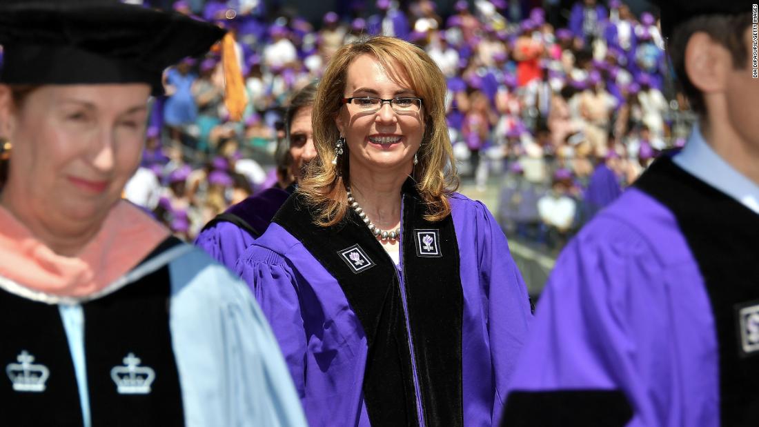 Giffords attends New York University&#39;s commencement ceremonies in 2017.