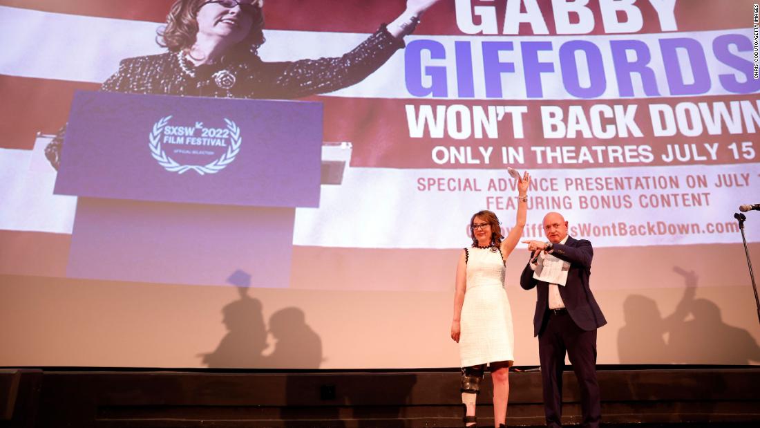 Giffords and Kelly attend the Tucson premiere of the film &quot;Gabby Giffords Won&#39;t Back Down&quot; in July 2022.