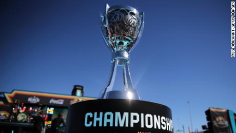 The Bill France NASCAR Cup Series Championship trophy onstage prior to the NASCAR championship in Avondale, Arizona