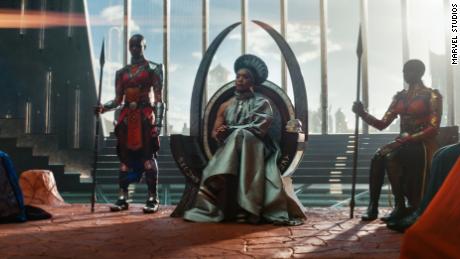 Florence Kasumba, Angela Bassett and Danai Gurira in Marvel&#39;s &quot;Black Panther: Wakanda Forever.&quot;