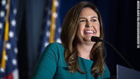 Sarah Huckabee Sanders, former White House press secretary, appears at the America First Policy Institute&#39;s America First Agenda Summit in Washington, DC, on July 26, 2022.