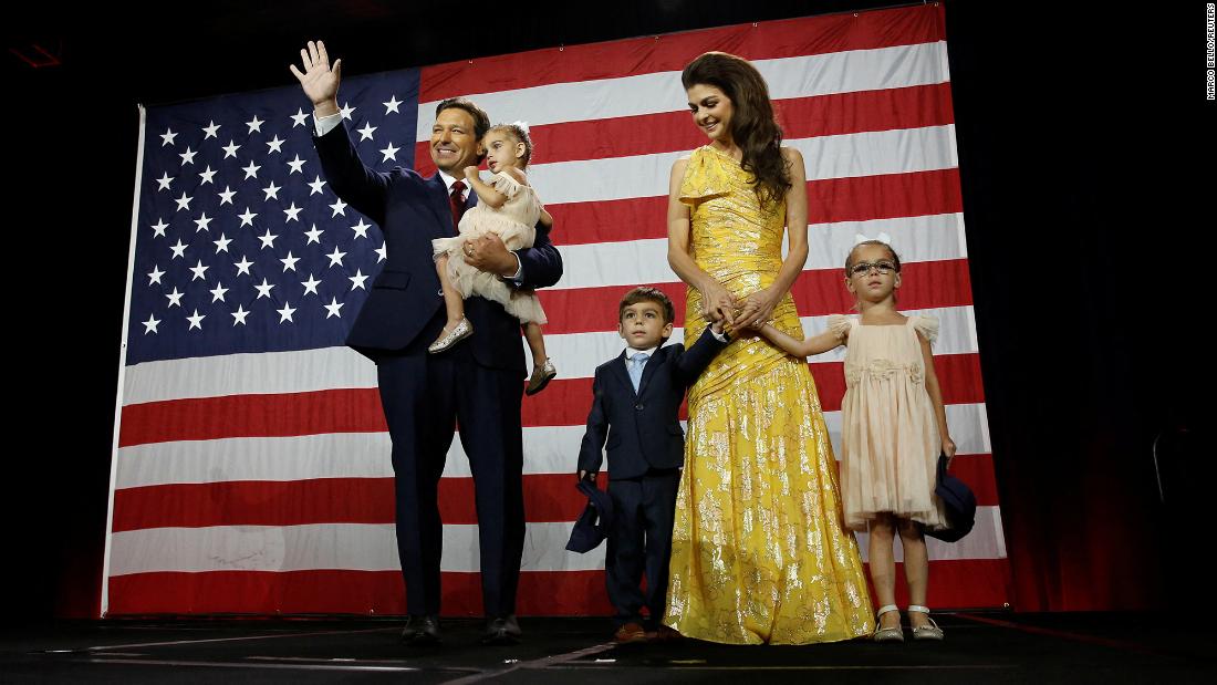 DeSantis is joined by his wife, Casey, and their children at an election night party in Tampa in November 2022. &lt;a href=&quot;https://www.cnn.com/2022/11/08/politics/ron-desantis-charlie-crist-florida-governor-results/index.html&quot; target=&quot;_blank&quot;&gt;DeSantis defeated Democratic challenger Charlie Crist to win a second term.&lt;/a&gt;