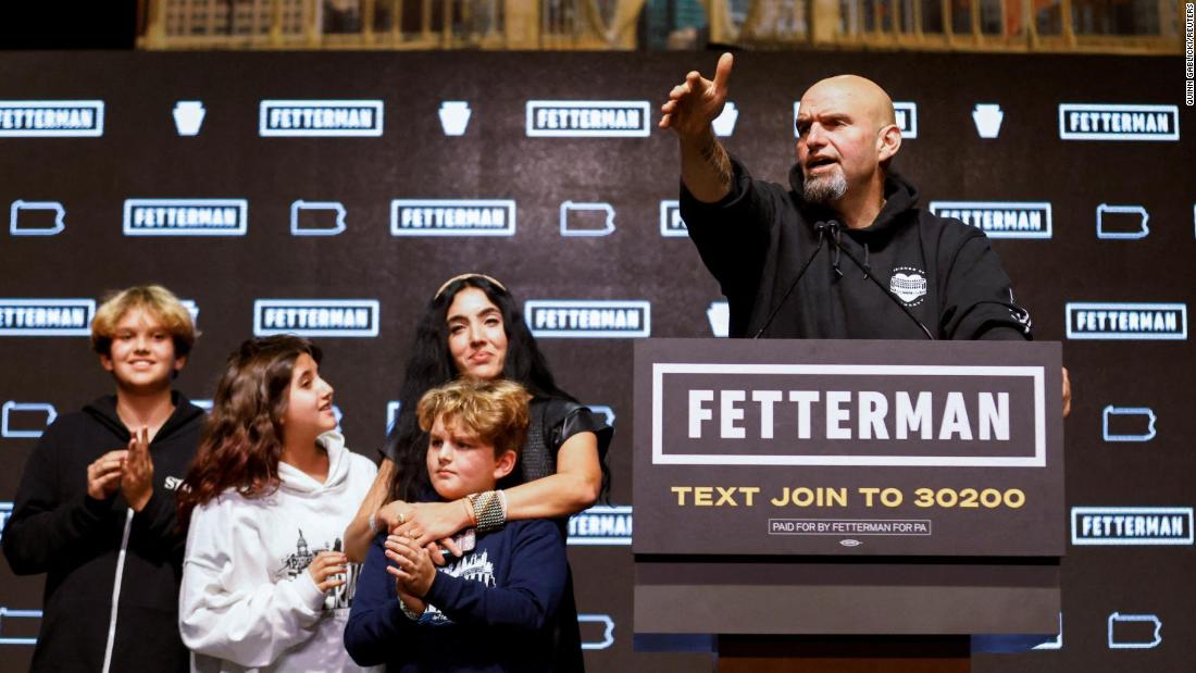 Pennsylvania Senate candidate John Fetterman is joined by his wife, Gisele, and their children as he addresses supporters at his election night party in Pittsburgh. &lt;a href=&quot;https://www.cnn.com/2022/11/09/politics/john-fetterman-dr-oz-pennsylvania-senate-race-results&quot; target=&quot;_blank&quot;&gt;Fetterman defeated Mehmet Oz, CNN projected,&lt;/a&gt; picking up a seat for Democrats after the retirement of Republican Sen. Pat Toomey.