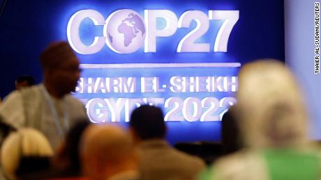 Attendees sit during the COP27 climate summit in Egypt&#39;s Red Sea resort of Sharm el-Sheikh, Egypt November 8, 2022. 