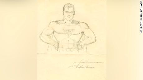 Superman sketch by Joe Shuster, dedicated to Helen Louise. 1939.