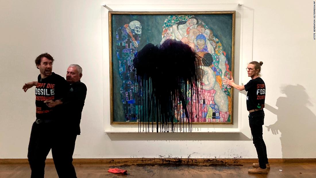 Climate activists in Austria throw black substance at Klimt painting ‘Death and Life’