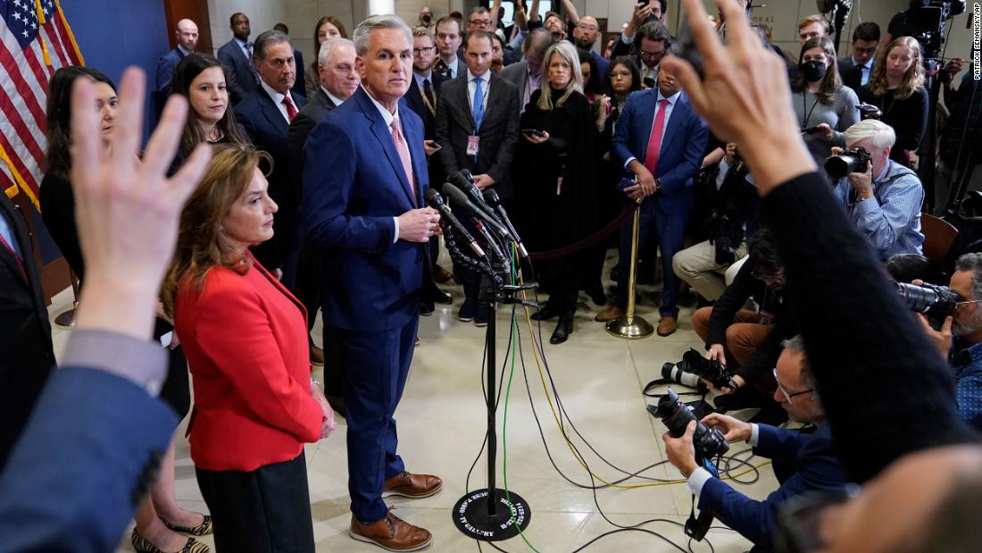 &lt;a href=&quot;https://www.cnn.com/2022/11/15/politics/gallery/kevin-mccarthy&quot; target=&quot;_blank&quot;&gt;Kevin McCarthy&lt;/a&gt; talks with reporters after the House Republican caucus leadership elections on November 15. &lt;a href=&quot;https://www.cnn.com/politics/live-news/midterm-election-results-updates-11-15-22/h_bc32be94e417d05ce147ce1c8d0254eb&quot; target=&quot;_blank&quot;&gt;He won the GOP nomination for speaker&lt;/a&gt; the day before CNN projected Republicans would control the House.