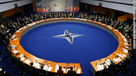 General view of the Prague NATO Summit, 21 November 2002 at Prague&#39;s Congress Center. NATO leaders agreed the organisation&#39;s biggest ever enlargement, inviting seven ex-communist countries to join the former Cold War bloc as it extends into former Soviet Union territory.AFP PHOTO Gerard CERLES (Photo by GERARD CERLES / AFP) (Photo credit should read GERARD CERLES/AFP via Getty Images)