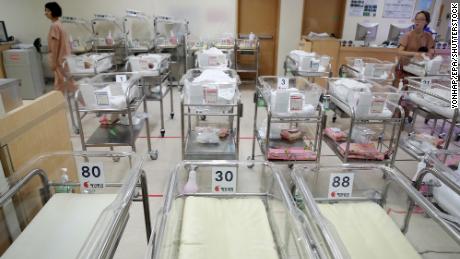 Nurses at a nearly empty infant unit of a hospital in Seoul, South Korea, in February 2017.