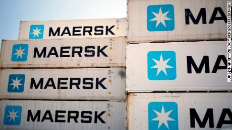 Maersk BV shipping containers sit stacked in the APM Terminals yard at the Port of Mobile in Mobile, Alabama, U.S., on Thursday, July 20, 2017. 