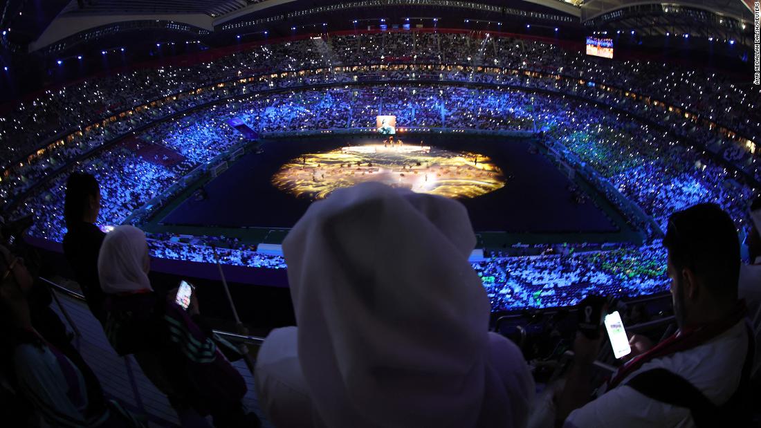 A view inside Al Bayt Stadium during the opening ceremony.
