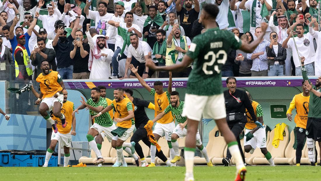 Saudi Arabia players celebrate their victory over Argentina on November 22. The 2-1 result was &lt;a href=&quot;https://www.cnn.com/2022/11/22/football/lionel-messi-argentina-saudi-arabia-2022-world-cup-spt-intl&quot; target=&quot;_blank&quot;&gt;one of the biggest upsets in World Cup history&lt;/a&gt;.