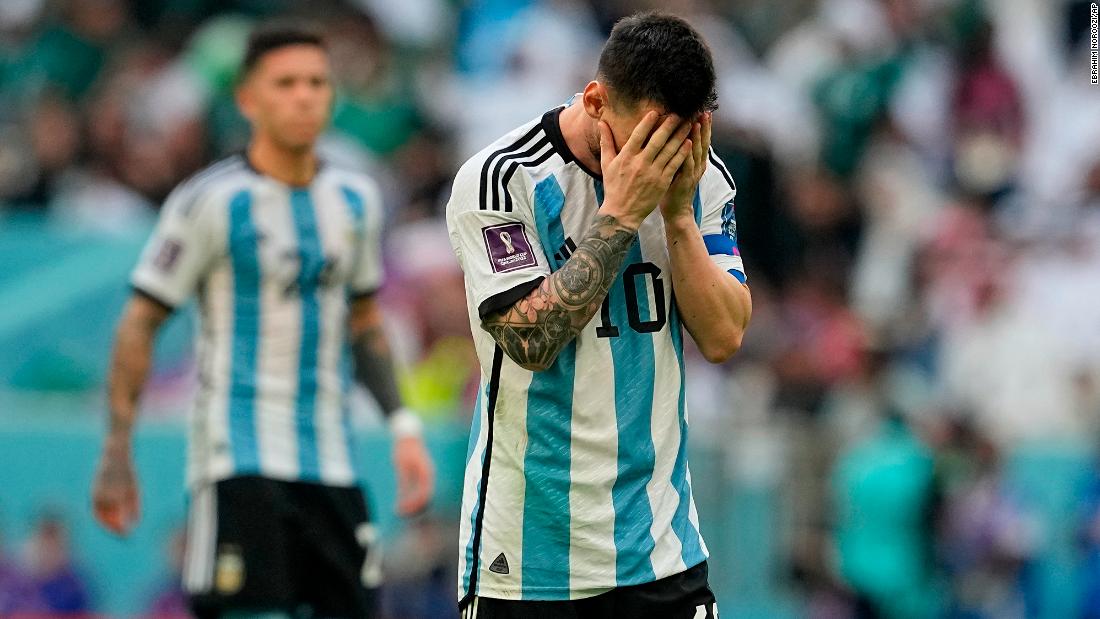 Argentina superstar Lionel Messi reacts during the match against Saudi Arabia. Messi opened the scoring with a 10th-minute penalty, but the Saudis rallied with two goals in the second half.