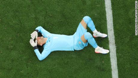 Beiranvand lies injured during Iran&#39;s game against England. 