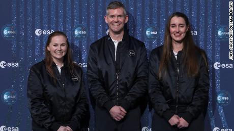 The ESA&#39;s new class of astronauts includes (from left) reservist Meganne Christian, John McFall and Rosemary Coogan. McFall, a British medic, will become the first astronaut with a physical disability.