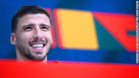 Portugal&#39;s defender Ruben Dias gives a press conference at the Al Shahaniya SC training site in Al Samriya, northwest of Doha, on November 22, 2022, during the Qatar 2022 World Cup football tournament. (Photo by PATRICIA DE MELO MOREIRA / AFP) (Photo by PATRICIA DE MELO MOREIRA/AFP via Getty Images)