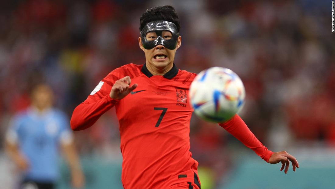 South Korean star Son Heung-min wears a protective eye mask against Uruguay after he suffered a fractured eye socket earlier in the month.