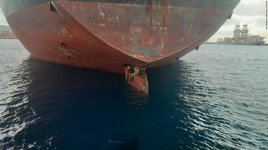 Three people found sitting on ship's rudder survived an 11-day voyage from Nigeria