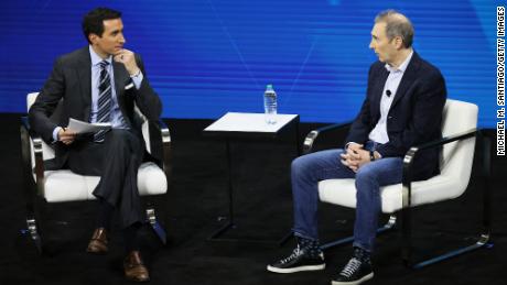 Andrew Ross Sorkin speaks with Amazon CEO Andy Jassy during the New York Times DealBook Summit in the Appel Room at the Jazz At Lincoln Center on November 30, 2022 in New York City. 