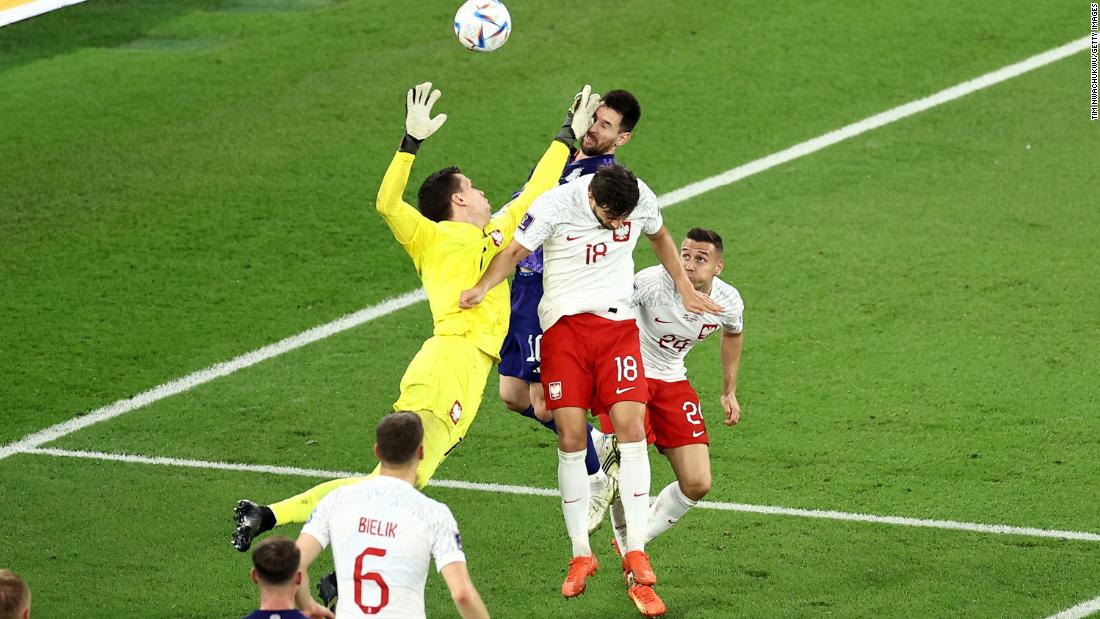 Argentina star Lionel Messi is hit in the face by Poland&#39;s Wojciech Szczesny in the first half November 30. A penalty was given after video review, but Szczesny saved Messi&#39;s shot.
