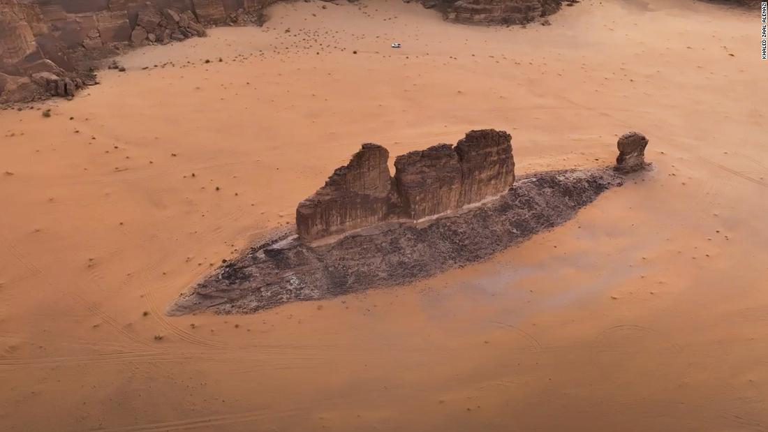 Huge fish-shaped rock emerges from the desert