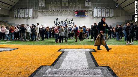 People attending a vigil for the four University of Idaho students who were killed on Nov. 13, 2022, fill the Kibbie Dome before the start of the event, Wednesday, Nov. 30, 2022, in Moscow, Idaho. (AP Photo/Ted S. Warren)