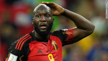 Lukaku reacts after missing a chance to score against Croatia.