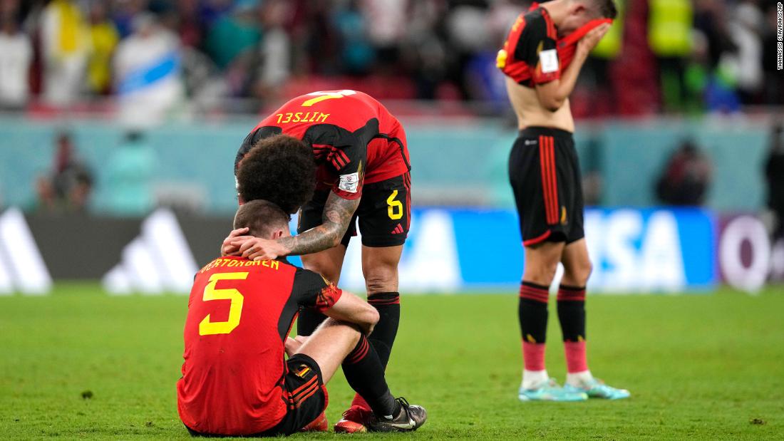 Belgium players react after their 0-0 draw against Croatia meant that they would be eliminated on December 1. Belgium finished third at the last World Cup in 2018.