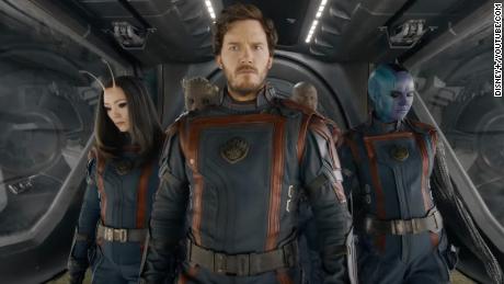 Pom Klementieff, Chris Pratt and Karen Gillan in &quot;Guardians of the Galaxy Vol. 3.&quot;