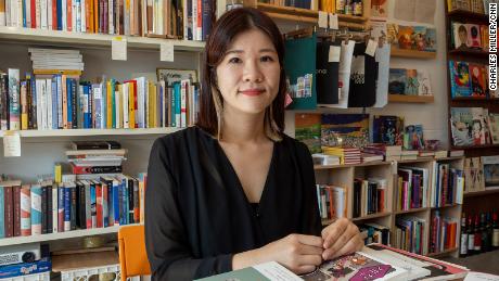 Author Lee Jin-song at Spain Bookshop in Seoul where her books are sold.