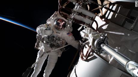 NASA astronaut and Expedition 68 Flight Engineer Frank Rubio is pictured during a spacewalk tethered to the International Space Station&#39;s starboard truss structure.