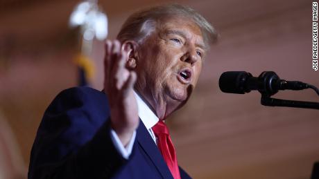 PALM BEACH, FLORIDA - NOVEMBER 15: Former U.S. President Donald Trump speaks during an event at his Mar-a-Lago home on November 15, 2022 in Palm Beach, Florida. Trump announced that he was seeking another term in office and officially launched his 2024 presidential campaign.  (Photo by Joe Raedle/Getty Images)