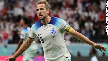 Harry Kane celebrates celebrates after scoring his first goal of the World Cup.