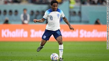 Sterling looks for a pass during England World Cup game against Iran. 