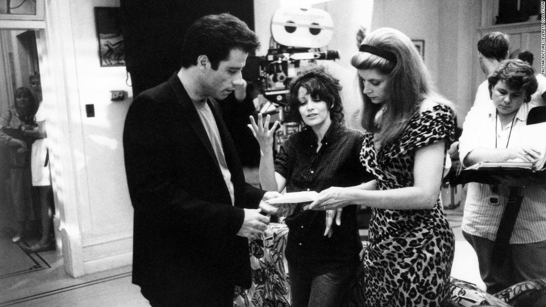 John Travolta, director Amy Heckerling, and Alley on set of the hit film &quot;Look Who&#39;s Talking,&quot; which was released in 1989.